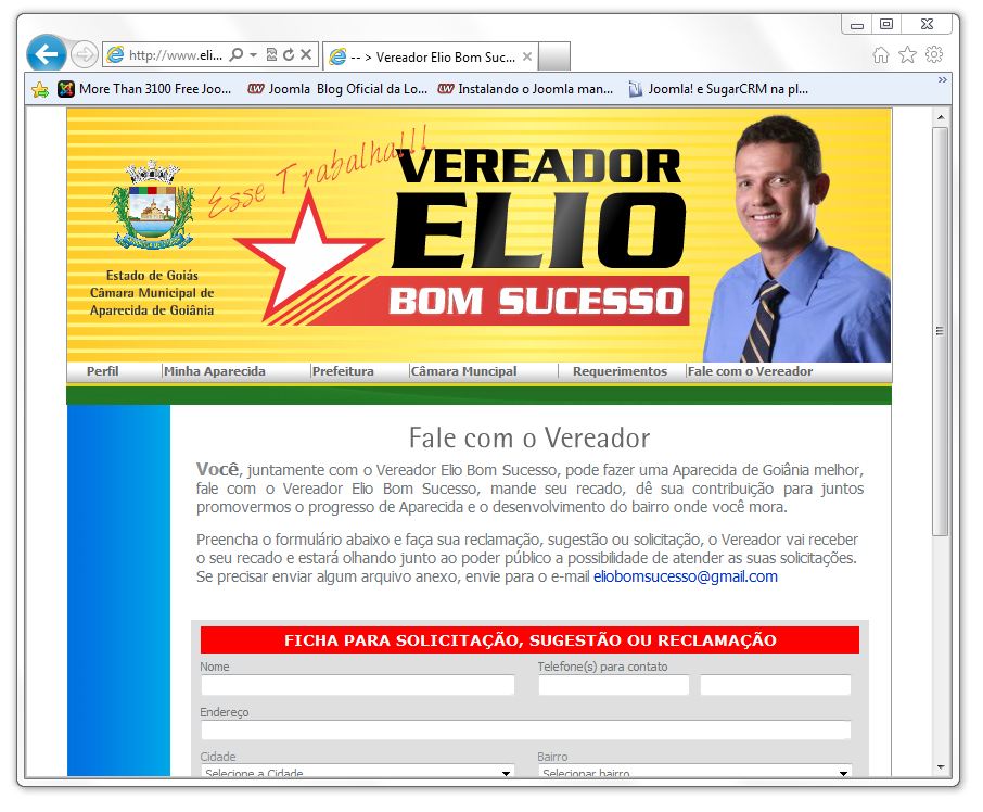 VEREADOR ELIO BOM SUCESSO FACILITA  CONTATO COM A POPULAÇÃO ATRAVÉS DO SEU SITE.