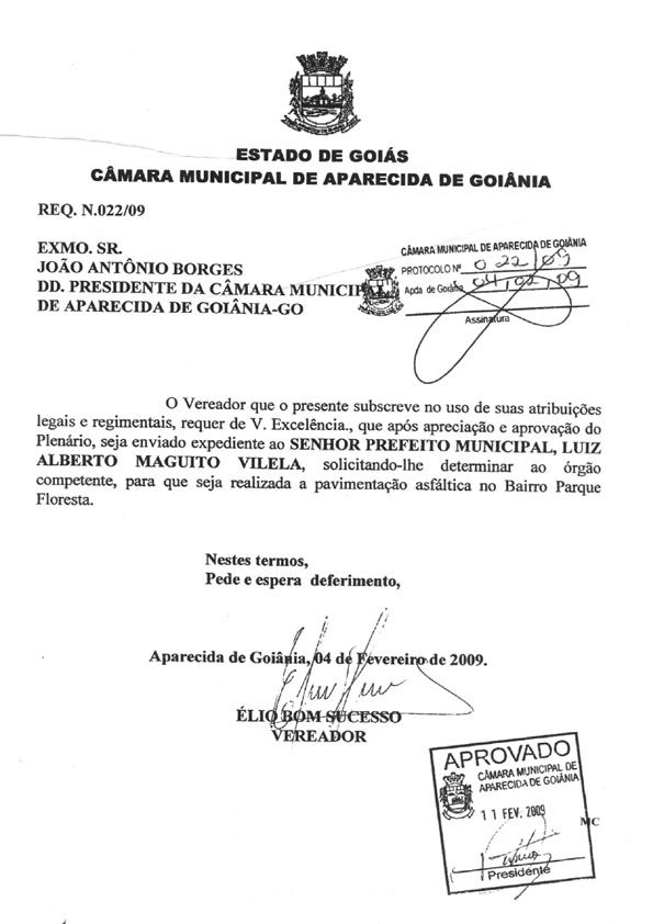 Solicitações e Requerimentos do Vereador Elio Bom Sucesso Encaminhados à Prefeitura de Aparecida.